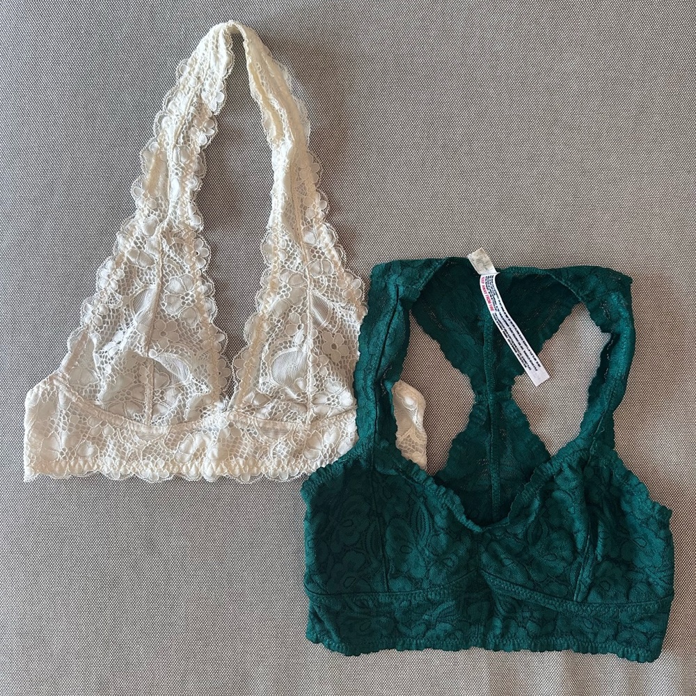 Free People Galloon Lace Bralette bundle green and white XS